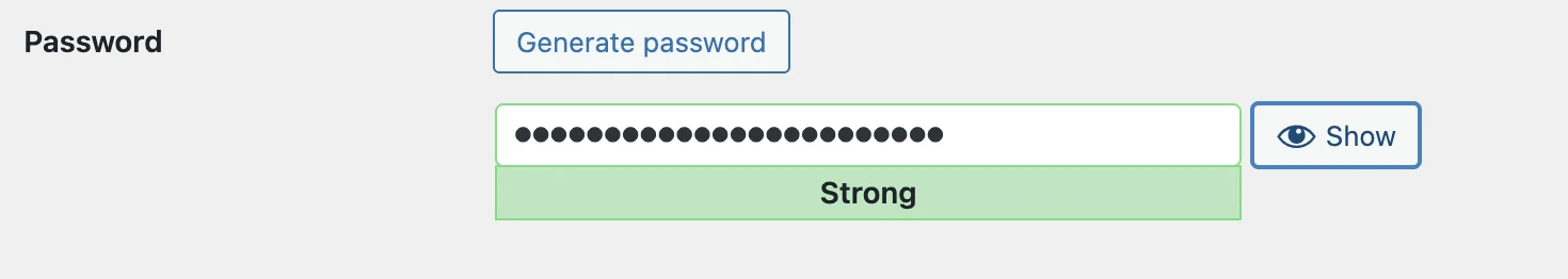 WordPress password generator default